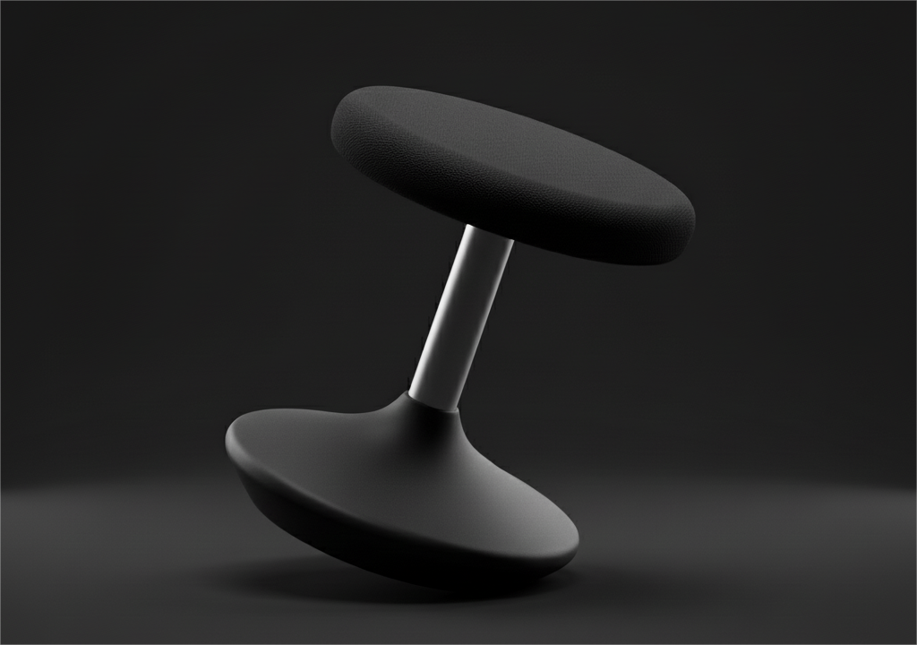 Active sitting stool with a rounded wobble base for subtle movement